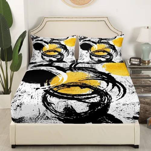 Vista 3 de Manfei Sábana bajera abstracta tamaño individual, juego de ropa de cama geométrica moderna de 2 piezas para decoración de habitación de niños
