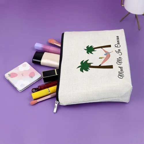 Vista 5 de Sazuwu Bolsa de maquillaje para mujer, Encuéntrame en Cancún, Tema playero