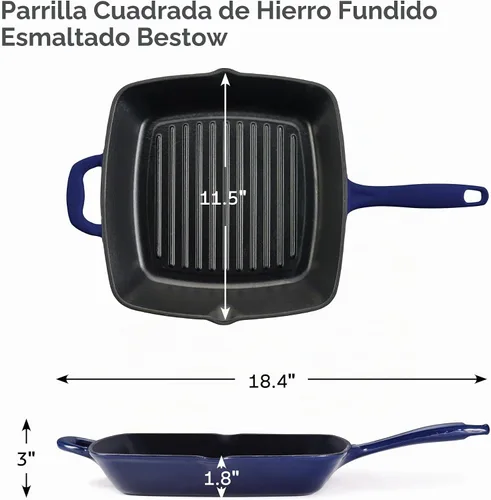 Vista 5 de Tramontina Bestow - Sartén de hierro fundido esmaltado de 11 pulgadas con prensa, color azul