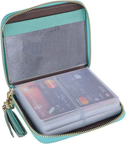 Vista 19 de Easyoulife Billetera Tarjetero de Tarjetas de Crédito para Mujer con Cremallera de Cuero Estuche para Tarjetas con Bloqueo RFID, Negro, medio