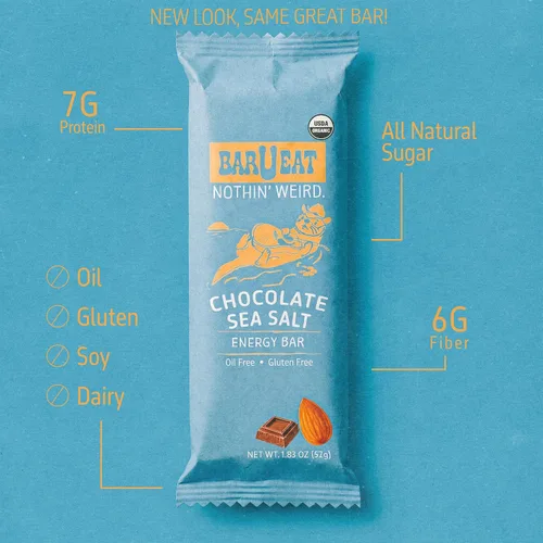 Vista 3 de BAR U EAT Barra energética sin gluten, alta fibra, ingredientes alimentarios reales, sin aceite, orgánico, sin azúcar artificial, aperitivos