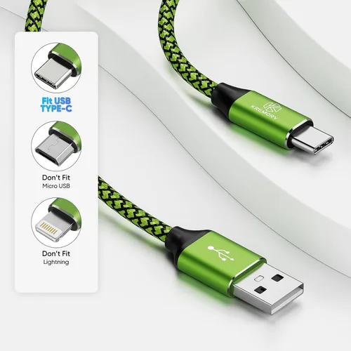 Vista 3 de Cable USB tipo C, paquete de 5 cables USB A a tipo C de 10 pies de largo de carga rápida tipo C, cargador de teléfono para Samsung Galaxy S10 S9 S8