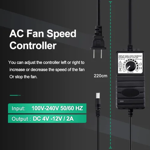 Vista 6 de Wathai Ventilador axial alimentado por CA de 4.724 in x 1.496 in, 110 V 220 V, controlador de velocidad variable de 12 V con enchufe de CA