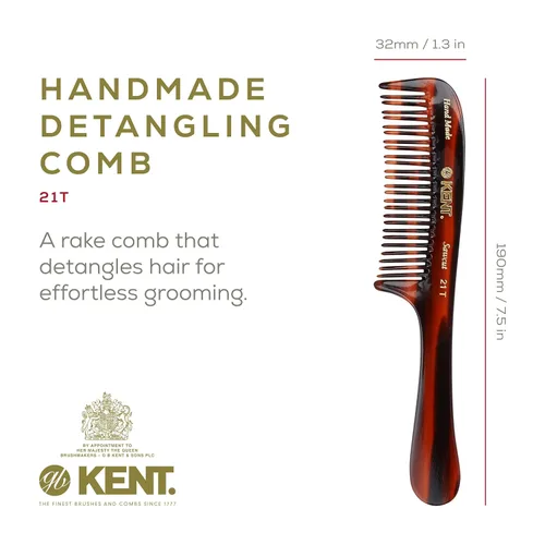 Vista 2 de Kent Peine desenredante de cabello grueso 21T, dientes anchos para cabello largo y grueso, rizado y ondulado, peine desenredante para cabello húmedo