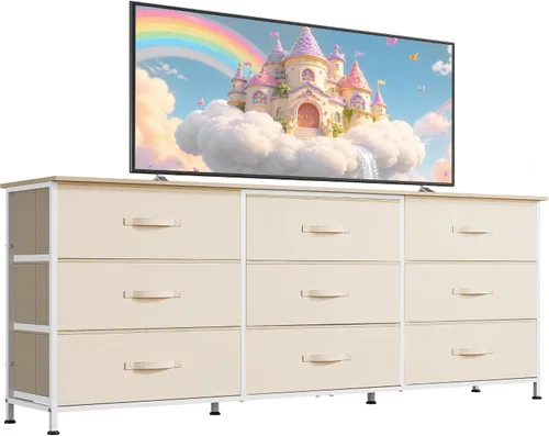 Vista 14 de WLIVE Soporte de TV para TV de 55 pulgadas, cómoda de 9 cajones para A-Rosa