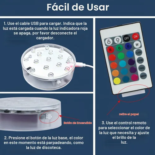 Vista 5 de LARDUX Base de luz LED recargable con control remoto, pantalla LED redonda de 4 pulgadas, pedestal, luz multicolor para jarrón, arte de cristal