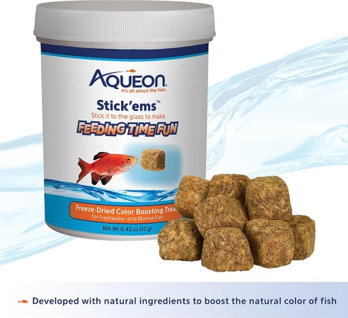 Vista 2 de Aqueon Stick'ems - Golosinas de pescado para mascotas liofilizadas que aumentan el color, 0.42 onzas