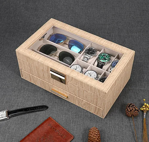 Vista 4 de LANDICI Caja de reloj para hombres y mujeres, 2 capas de piel sintética, organizador de relojes, caja de almacenamiento grande, caja de joyería