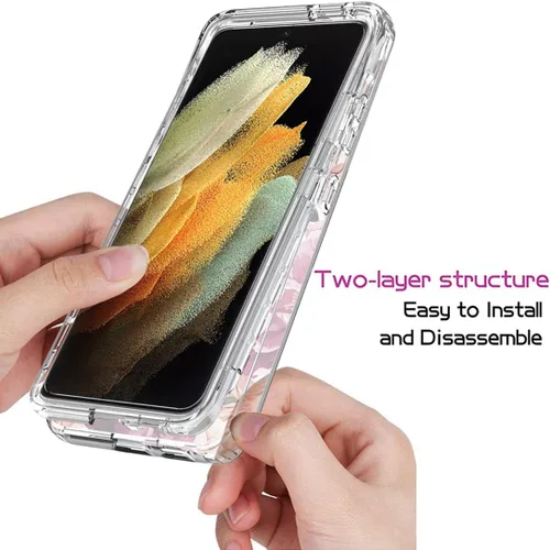 Vista 4 de Funda para Galaxy S21 Ultra 5G, SM-G998U con protector de pantalla de vidrio templado, cuerpo completo transparente con protección floral