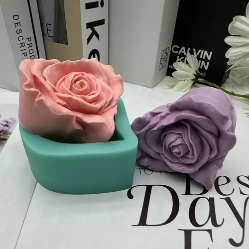 Vista 3 de Molde de jabón de rosas para bricolaje, moldes de silicona con forma de corazón y flor para velas de jabón, cera perfumada, mousse, pastel