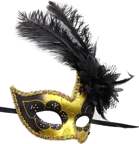 Vista 3 de Biruil Máscara de máscara de plumas para Halloween Mardi Gras cosplay fiesta
