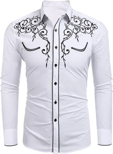Vista 3 de Coofandy Camisa de hombre de manga larga ajustada con bordado casual de botón