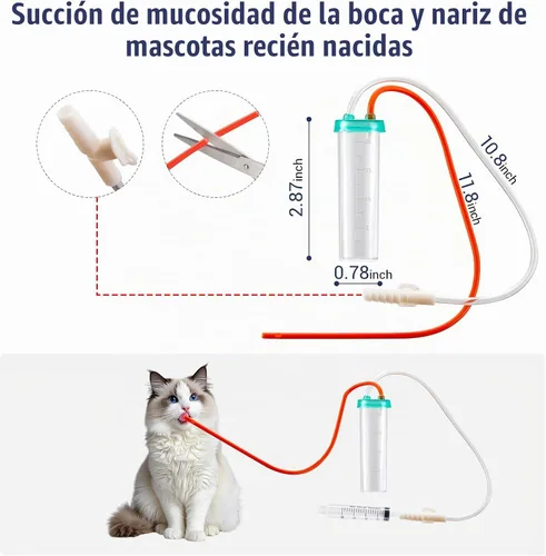 Vista 2 de REDDOUDOU Catéter de succión con extractor de moco estéril para cachorros recién nacidos, kit de alimentación de tubo de 8 FR rojo con jeringas