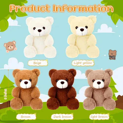 Vista 2 de HyDren 5 piezas de oso a granel, lindos juguetes de peluche de oso suave en 5 colores a granel para baby shower y suministros de fiesta de cumpleaños