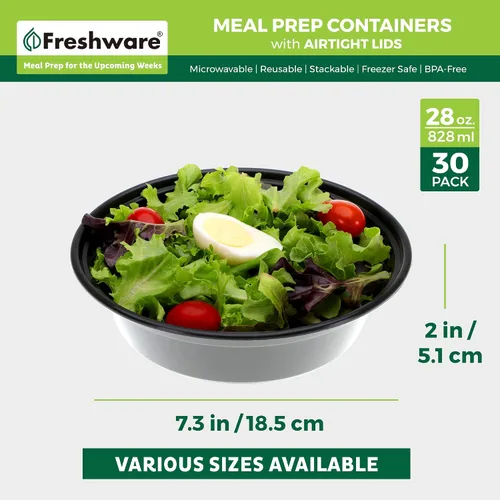 Vista 5 de Freshware Recipientes de preparación de comidas con tapas [paquete de 30] recipientes de almacenamiento de alimentos, caja Bento, sin BPA