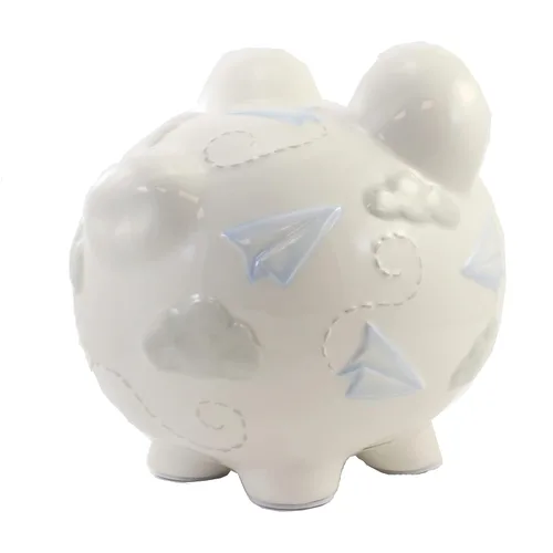 Vista 2 de Child to Cherish Cerdito de cerámica para niños, avión de papel