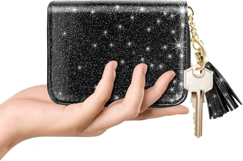 Vista 7 de Billetera pequeña para tarjetas de crédito RFID con purpurina linda para mujer