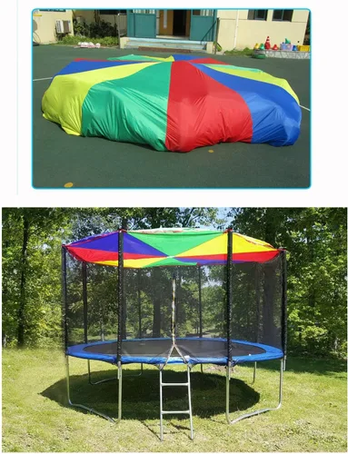 Vista 5 de Paracaídas arcoíris de 6.5 pies/10 pies/12 pies/13 pies/16.4 pies/20 pies para juegos de fiesta al aire libre, juegos de equipo cooperativo