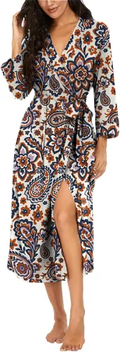 Vista 64 de VINTATRE Bata tipo kimono para mujer, bata larga de punto, ligera, suave, ropa de dormir con cuello en V, casual, ropa de descanso para mujer Verde