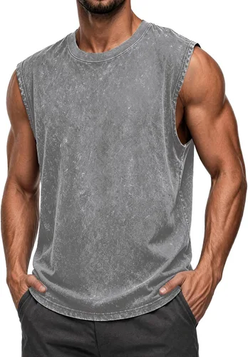 Vista 17 de Camisetas sin mangas para hombre, camisetas sin mangas de algodón de ajuste Negro