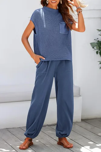 Vista 3 de PRETTYGARDEN Conjunto de dos piezas para mujer, suéter de punto y pantalones de cintura alta a juego