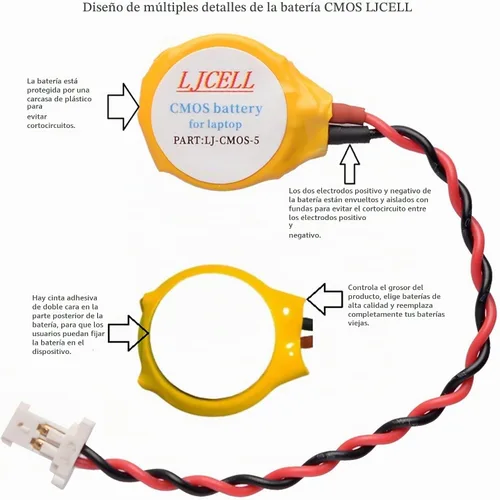 Vista 6 de CMOS ML1220 - Batería para DELL XPS 13 15 9343 9350 9360 9365 BIOS RTC ML1220 Batería con 2 cables y conector