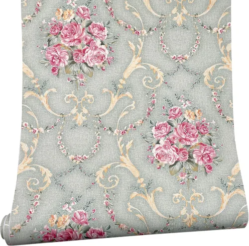 Vista 5 de SimpleLife4U papel adhesivo retro de rosas verde claro para recubrimiento de estantes, adhesivo para mesas y puertas de 17.7 pulgadas por 9.8 pies