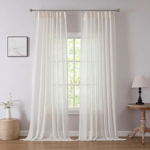 Vista 10 de Kayne Studio Cortinas Plisadas de Lino Natural Semitransparentes con Mezcla, Cortinas Estilo Granja Filtradoras de Luz con Ganchos para Sala