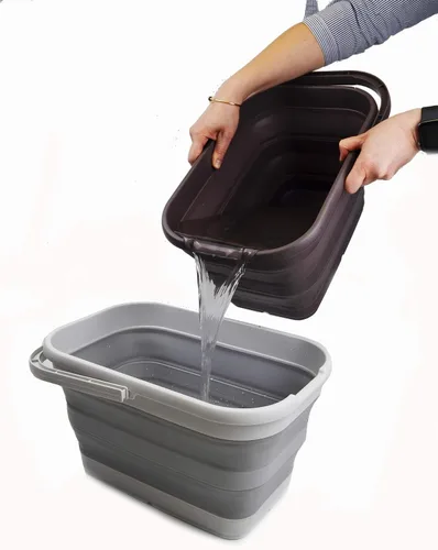 Vista 8 de SAMMART Cubo de agua plegable rectangular de 12 litros (3.1 galones) para campamento, pesca (gris (juego de 2))