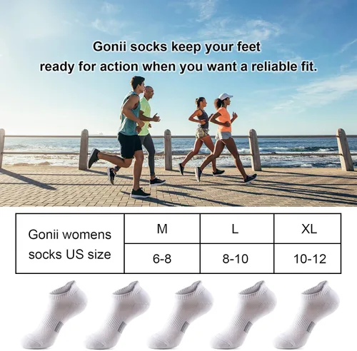 Vista 6 de Gonii - Calcetines tobilleros para mujer, para correr, atléticos, invisibles, acolchados, 5 pares