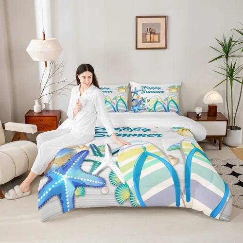 Vista 24 de Juego de edredón Lake House tamaño Twin, juego de ropa de cama náutica de navegación con ancla de 2 piezas para decoración de habitación de niños