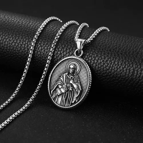 Vista 3 de HZMAN Collar de San Benito de acero inoxidable para hombres y mujeres, amuleto de exorcismo católico, colgante de medalla de joyería de regalo