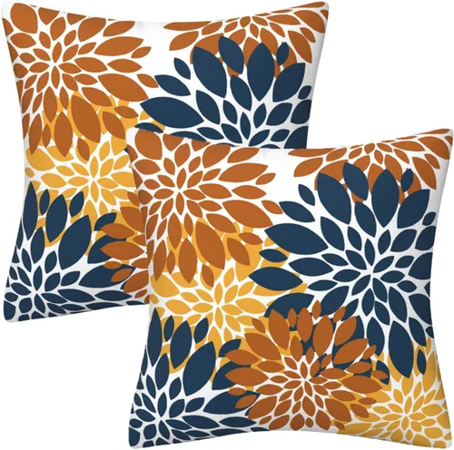 Vista 30 de Juego de 2 fundas de almohada decorativas de dalia azul marino, rojo, gris, dalia floral, para interiores y exteriores, funda de almohada de Floral 1
