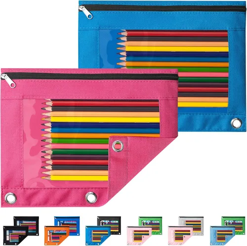 Vista 11 de Sooez Estuche para lápices para carpeta de 3 aros, paquete de 2 estuches para lápices con ventana transparente, bolsas para lápices con cremallera