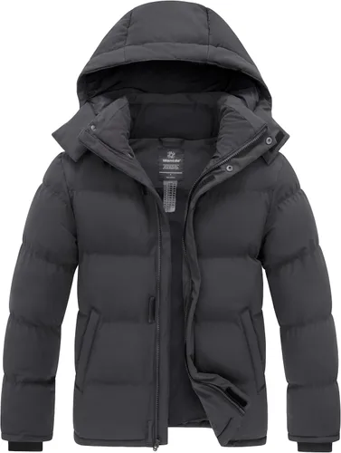 Vista 7 de Wantdo - Abrigo de invierno cálido para hombre, chaqueta acolchada impermeable y resistente al viento, capa gruesa de forro desmontable