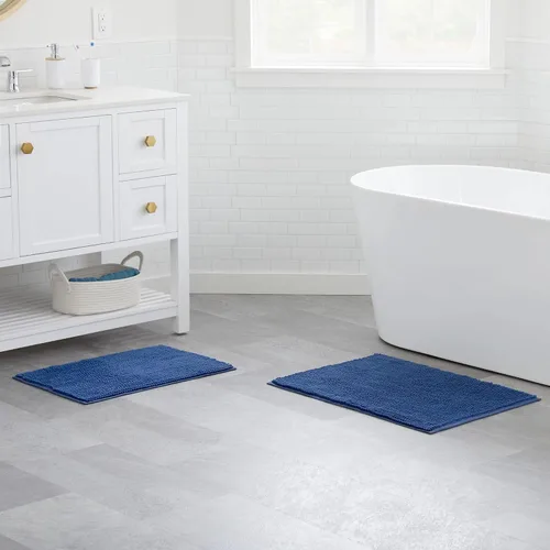 Vista 8 de Linenspa Juego de 2 tapetes de baño de felpilla, antideslizantes, absorbentes de agua, de secado rápido, lavables a máquina, alfombras de baño