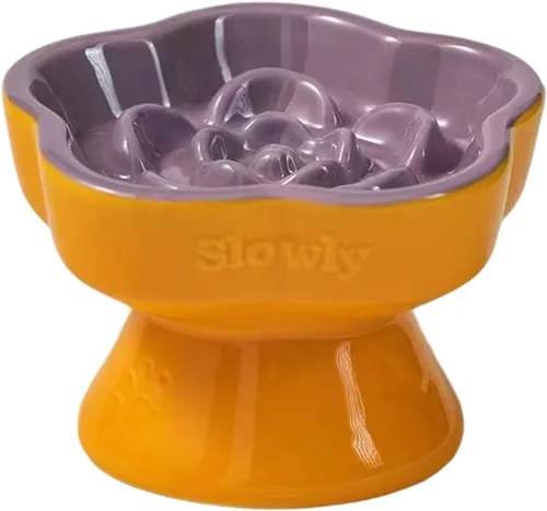 Vista 13 de Ceramic Dog and Cats Slow Feeder Treats Bowl with Raised Design for Small Pet Helps Choking and Improves Digestion Pet Slow Feeder Bowl caramel