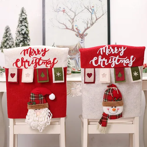 Vista 2 de Asodomo Juego de 3 fundas para silla de Navidad, diseño de muñeco de nieve, alce, para cocina, vacaciones, festivales, fiestas, decoración del hogar