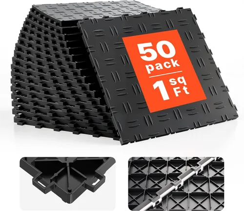 Vista 14 de VEVOR Kit de bordes de transición hembra para pisos de garaje, 15 piezas resistentes de PP modular entrelazado para bordes de suelos de garaje Negro