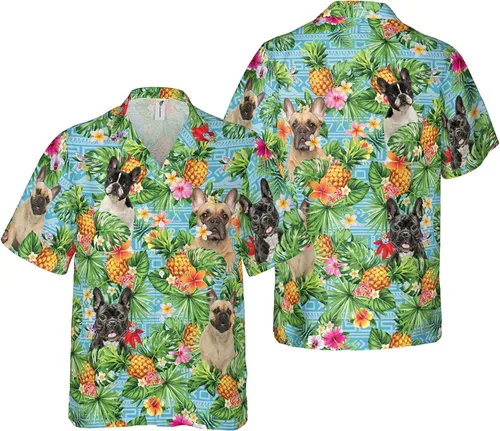 Vista 3 de Amantes de perros Tropicales Frangipani camisa hawaiana manga corta impresa botón abajo verano playa vestido camisas serie 226