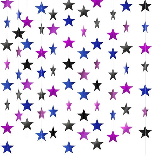 Vista 13 de Patelai Guirnalda de estrellas con purpurina 2026, decoración de graduación de 130 pies, pancarta colgante de estrella para fiesta, cumpleaños
