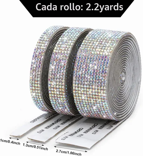 Vista 2 de 3 rollos de 6 m de cinta de diamantes de imitación de cristal autoadhesiva - Cintas adhesivas de diamantes DIY con diamantes de imitación de 2 mm