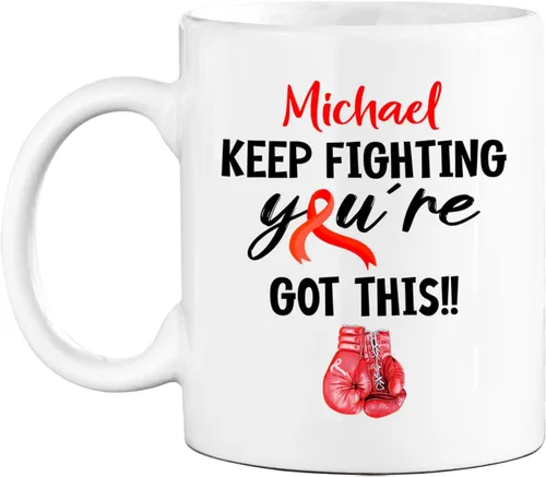 Vista 14 de Taza de café de concientización sobre el cáncer de mama con nombre personalizado, taza de café de 11 onzas, taza de té de cerámica blanca