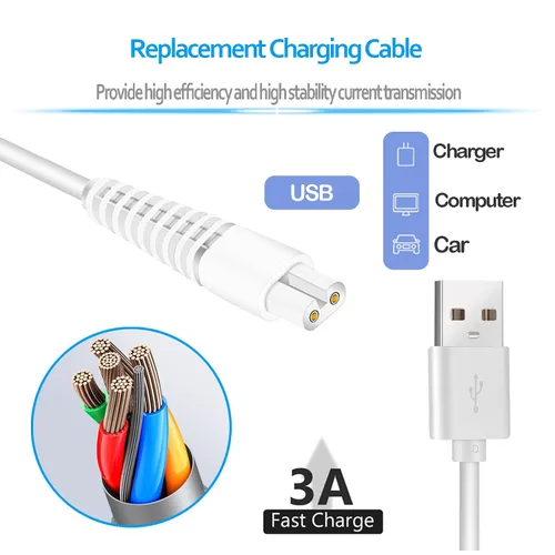Vista 3 de Cable de carga de repuesto para afeitadora de piernas impecables, paquete de 2 cables de alimentación eléctrica, cable de carga para acabado