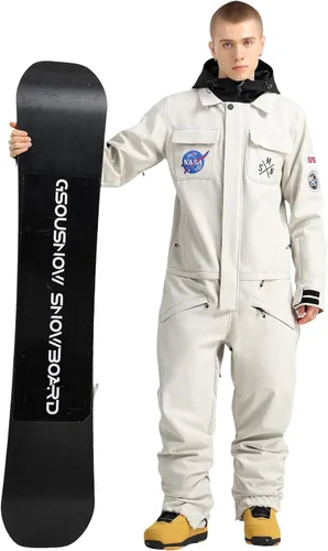 Vista 4 de GSOU SNOW Ski Suit Men Snowsuit One Piece Ski Outfits Jumpsuit Jackets Beige