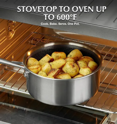 Vista 5 de KOCH SYSTEME CS Triply Stainless Steel Cookware Set 6 Piece, Nonstick Hybrid Pots Set 2QT & 3QT & 8QT, Kitchen Cookware Set with Honeycomb