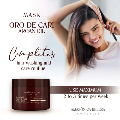 Vista 3 de AMAZONICA BELEZA Oro de Cari - Mascarilla para el cabello, hidratación intensiva para cabello seco con aceite de argán y vitamina E, línea