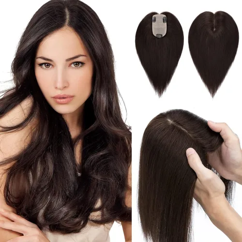 Vista 9 de Hairro Toppers de cabello humano 100% real para mujeres sin flequillo, postizos de cabello real con clip, base de seda transpirable para cubrir