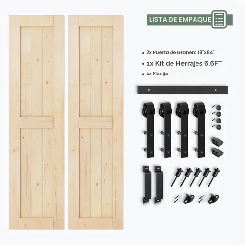 Vista 6 de Losa de puerta corrediza de madera de granero de 36 x 84 pulgadas (puerta doble de 18 x 84 pulgadas) con kit de herramientas de 6.6 pies, requiere