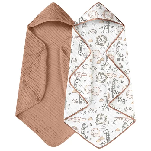 Vista 12 de Yoofoss - Paquete de 2 toallas de baño con capucha, 100% de muselina de algodón, para bebés y niños pequeños, suaves y absorbentes, esenciales